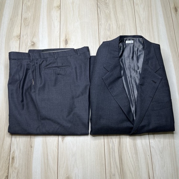 Brioni Palatino Heather Gray 100% Wool 2 Pc Suit Jacket Pants 48R / 40x30